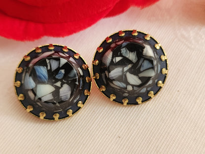 Collection duo boutons anciens effet mosaïque  métal 1,8 cm bleu 18 mm  G12I