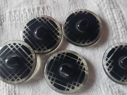 Lot 5 gros boutons vintage quadrillé noir  pied 2,7 cm ref 3306