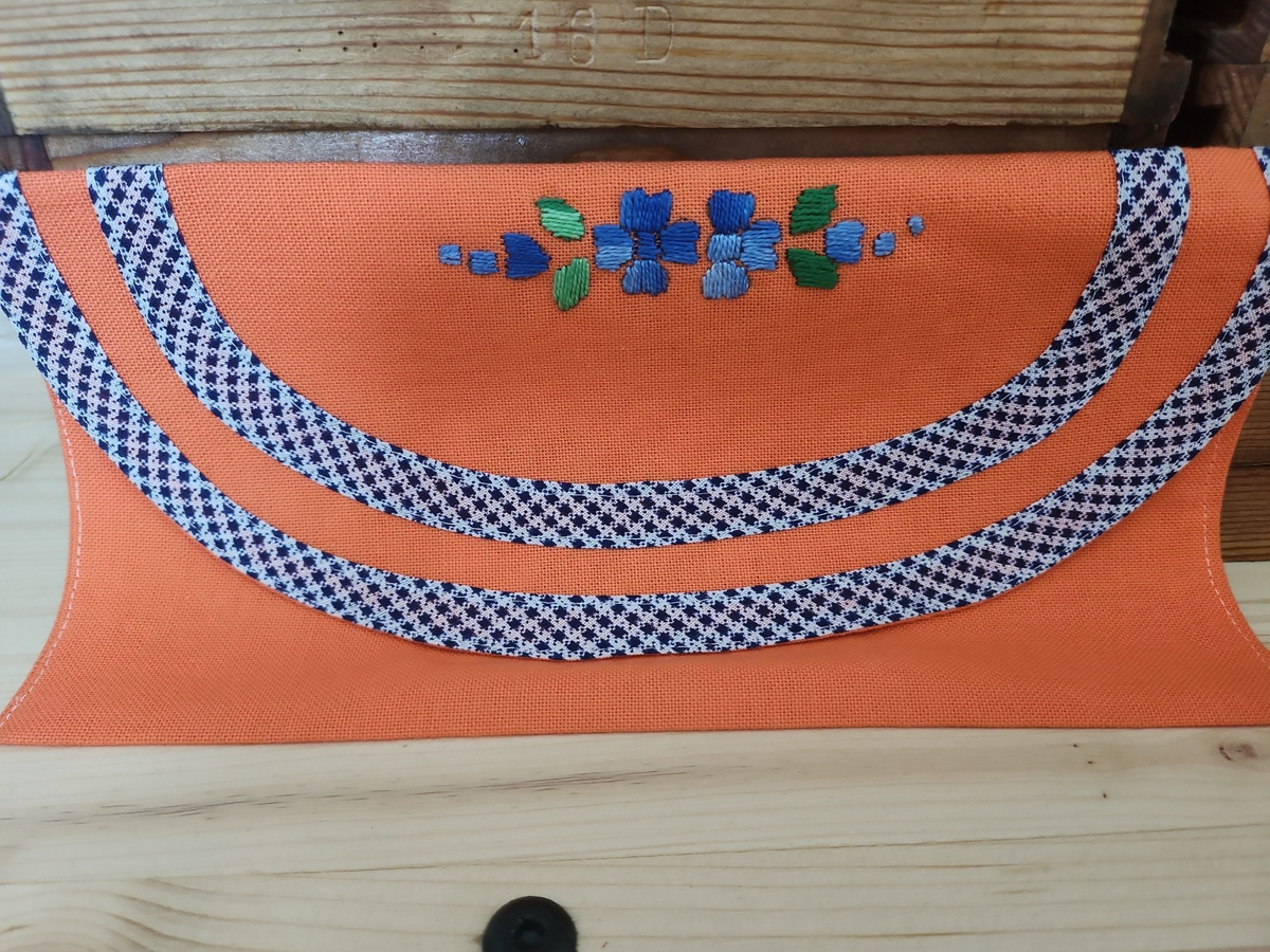 Ancien porte serviette  fait main saumon pochette 13 cm sur 25,5 cm B4