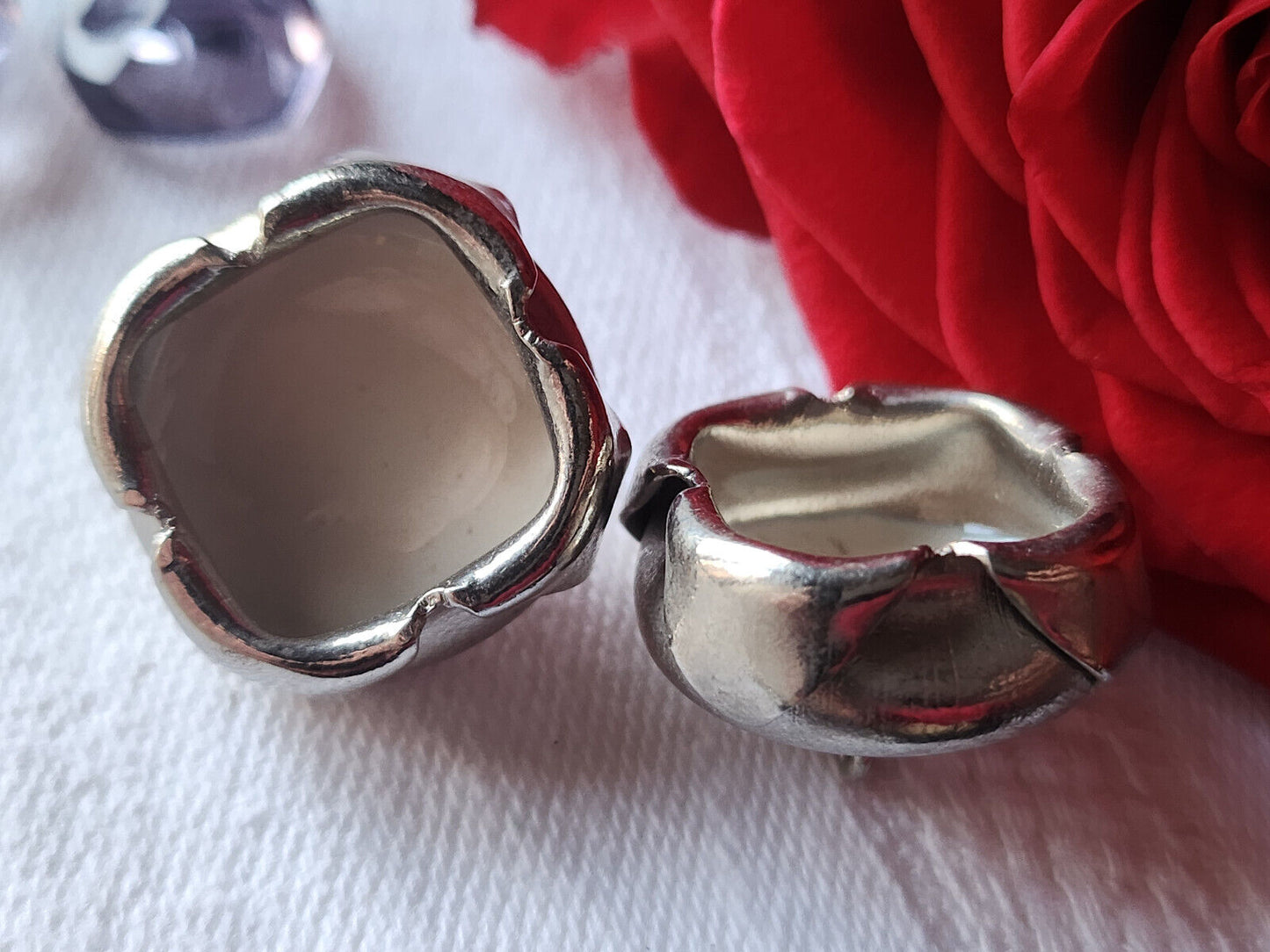 Duo superbes boutons anciens en métal créme argenté vintage 1,9 cm D5B