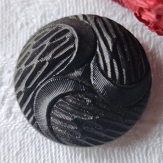 Gros bouton anciens en verre noir à pied métal art deco 2,7 cm ref 1990