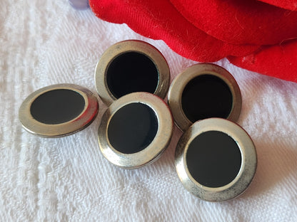 Lot 5 boutons vintage en metal argenté bleu quasi noir 1,7 cm ref 6026