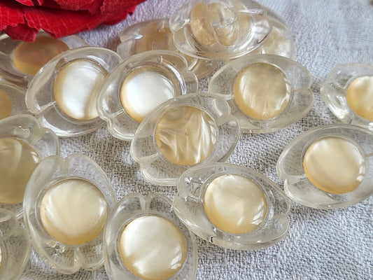 Lot 6 boutons vintage ovale transparent et beige pied 1,8 sur 2,3 cm  ref 713