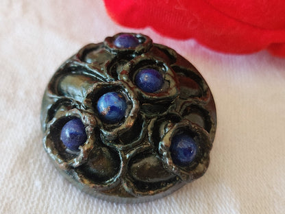 Collection gros bouton vintage perlé bleu à pied 3 cm G2N