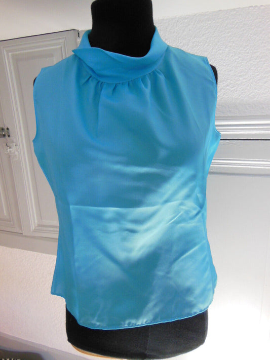 Pur vintage ancien débardeur bleu col haut Tergal taille 38/40 ? B1