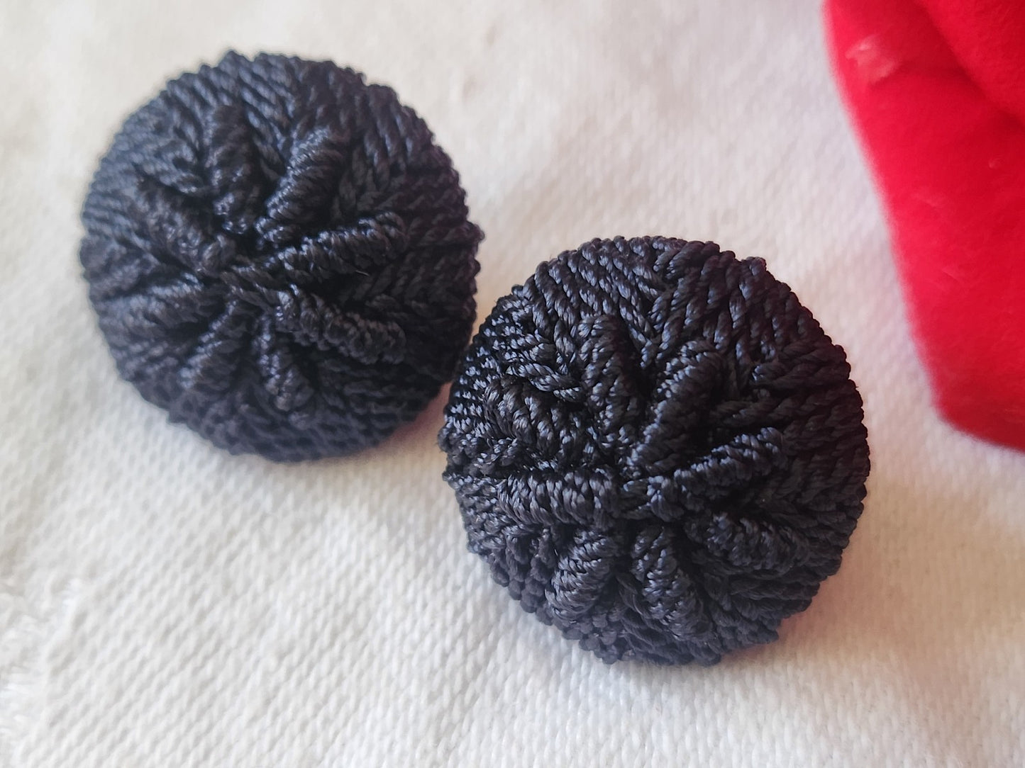 Duo boutons anciens  en passementerie bleu pied 2,1 cm D14J