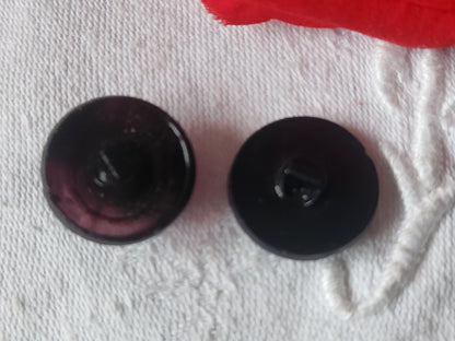 Duo boutons anciens en verre bleu travaillé vintage 1,8 cm D9I