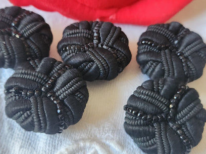 Lot 5 boutons anciens passementerie noir pied perlé  2,4 cm ref 2815