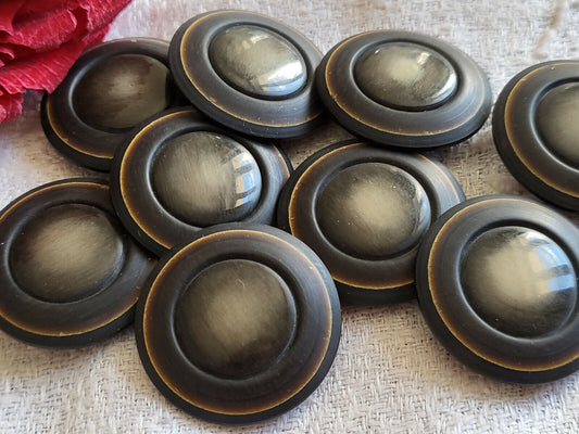 Lot 6 boutons vintage marron noir filet doré pied  2,6 cm ref 5455