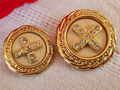 Duo boutons acrylique doré avec strass en verre pied 3 cm et 2,5 cm gros G18P