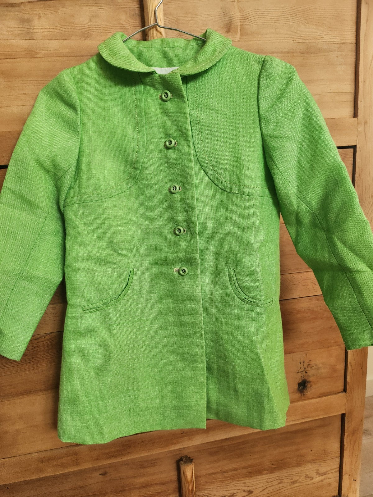 Ancienne veste vintage manteau enfant vert jamais porté comme neuve ref portant