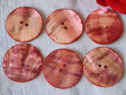 Lot 6 énormes boutons vintage en nacre rose 3,1 cm XXL ref 614