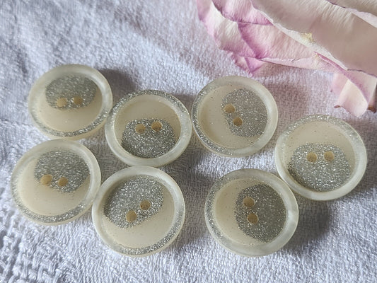 Lot 7 boutons vintage créme paillette argenté 2,2 cm ref 782