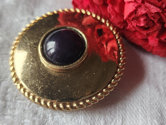 Gros bouton vintage en métal doré  coeur bleu  parurier createur 3,5 cm ref 1422