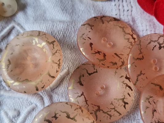 Lot 6 gros boutons vintage rose doré trou 2,8 cm ref 5653