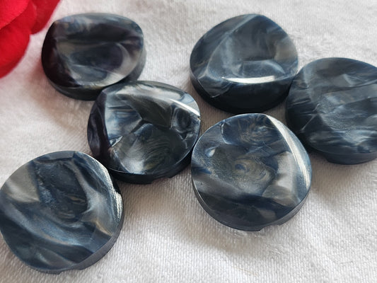 Lot 6 gros boutons vintage bleu moucheté pied plat épais 2,6 cm ref 2499
