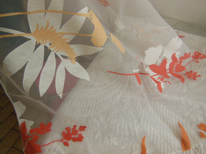 Coupon tissu luxe superbe voilage blanc orange blanc 93 cm sur 1 m 09 B6