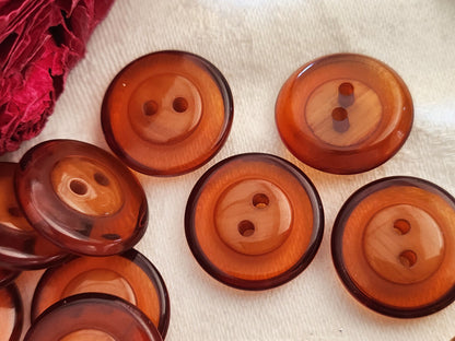 Lot 10 boutons vintage roux orangé trous épais 2 cm ref 343