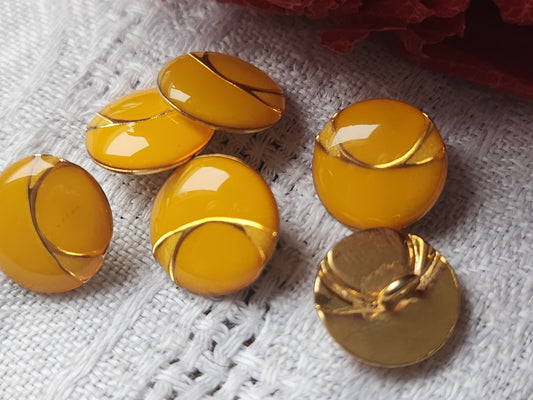 Lot 6 petits boutons en métal bicolore jaune  deux tons 1,2 cm ref 6048