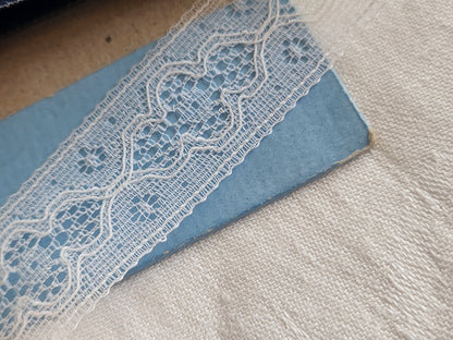 Dentelle ancienne made in France entre deux 3 mètres sur 2,4 cm A5