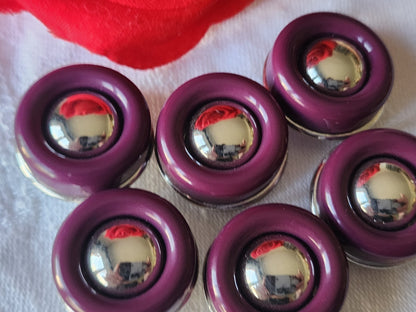 Lot 6 boutons vintage prune argenté 2,2 cm à pied ref 3902