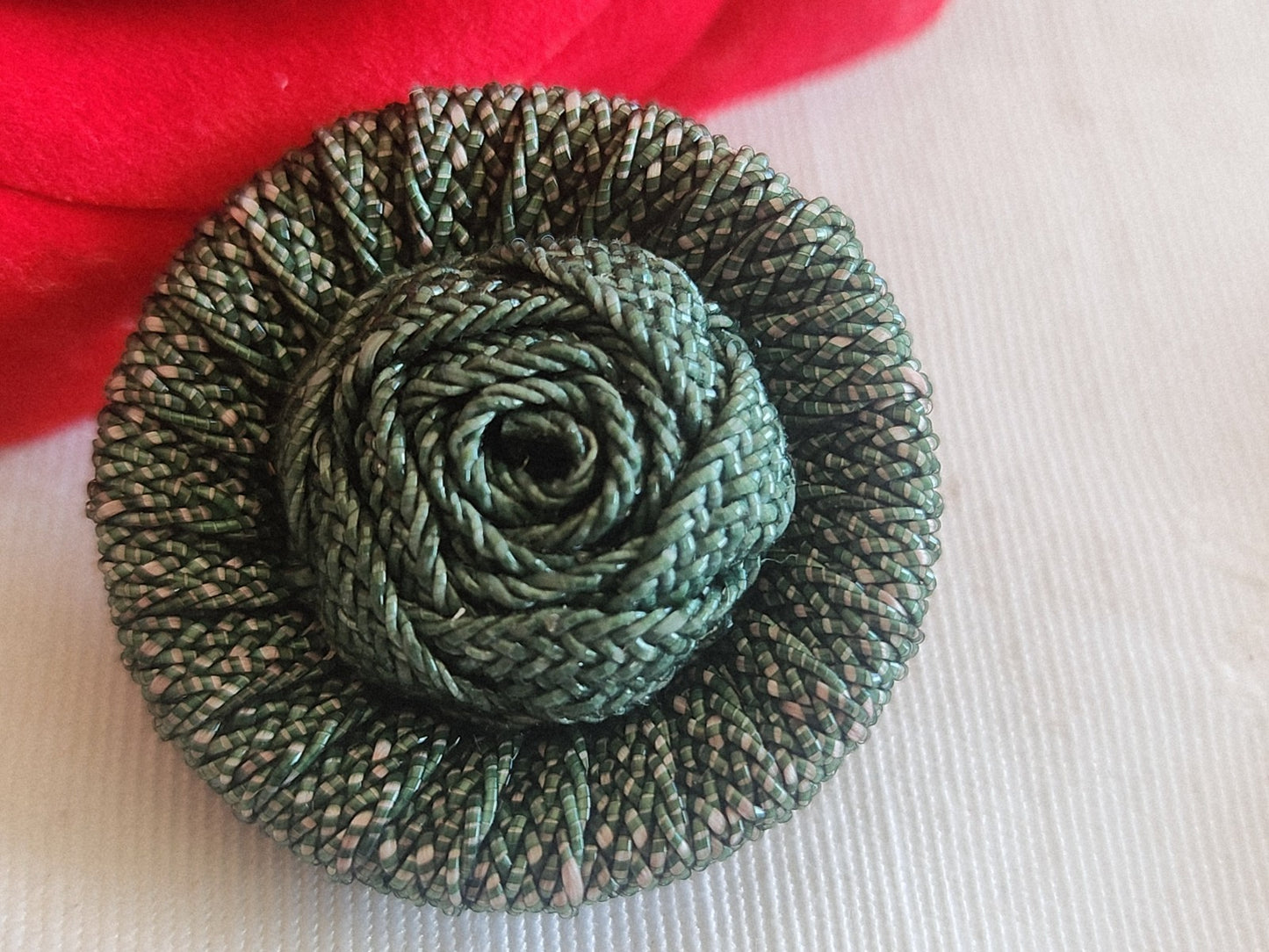 Collection gros  bouton vintage passementerie vert raphia 3 cm ou 30 mm G3T