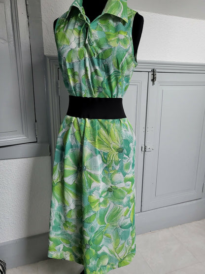 Pur vintage robe ancienne verte fluide légère longue Dolores" 38/40  ref portant