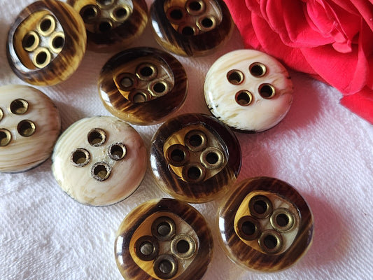 Lot 10 boutons vintage marron passant oeillet jolis beige 1,9 cm ref 1976