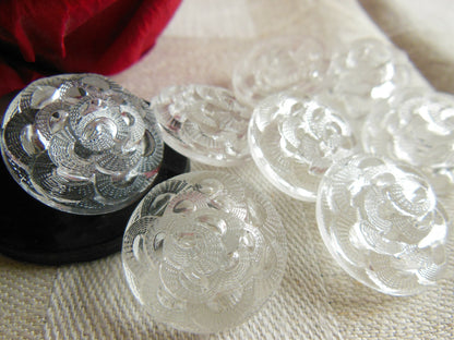 Lot 6 gros et beaux boutons anciens en verre transparent  2,2 cm ref 3859