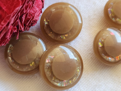 Lot 6  boutons vintage marron paillette mordoré 1,5 et 1,7 cm ref 691