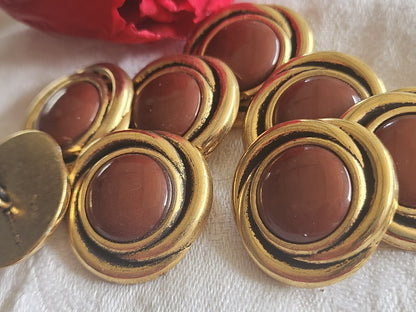 Lot 6 gros boutons anciens en metal coeur 2,7 cm lourd marron  ref 5486