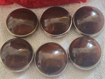 Lot 6 boutons vintage bombé marron rougeâtre à pied 1,8 cm ref 5453