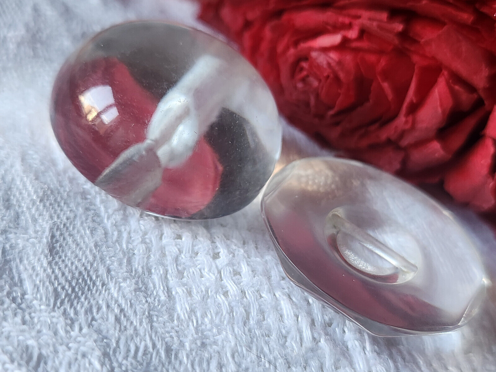 Duo gros boutons vintage transparent 3 cm à pied ref 2319