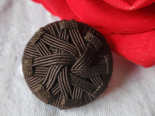 Gros bouton ancien en passementerie marron  superbe 3,1 cm D12T
