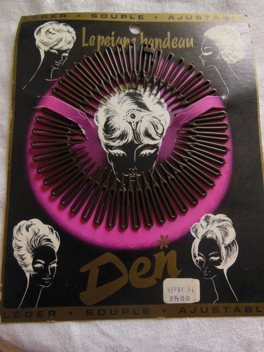 Peigne bandeau vintage hair comb ornement coiffure année 60 marron ancien n°5