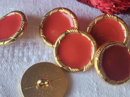 Lot 6 boutons vintage en métal doré rouge pied  2 cm ref 5533