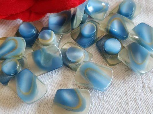 Lot 12 boutons vintage bleu doré rectangle pied 1,5 sur 1,2cm ref 6568