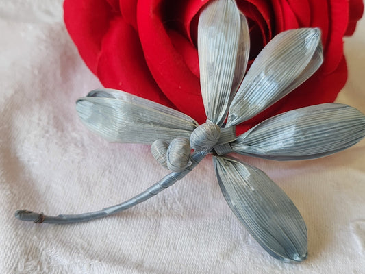 Ancien ornement chapeau creation modiste fleur rafia  bleu/gris  T0-03