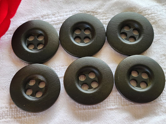 Lot 6 énormes boutons vintage en bois vert trés foncé 3,3 cm ref 2039
