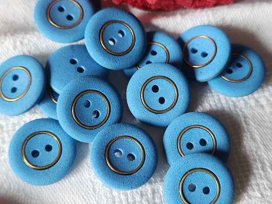 Lot 14 boutons vintage bleu style poreux doré 1,7 cm ref 1652