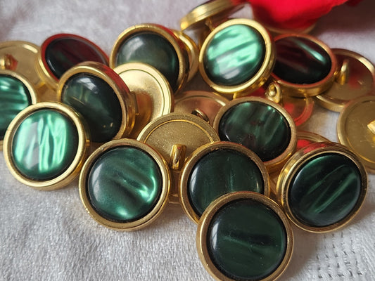 Lot 6 boutons vintage alliage doré à pied vert 2,1 cm ref 424