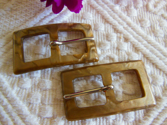 Duo boucles de ceinture vintage marron marbré 2,8 sur 5 cm  ME1 