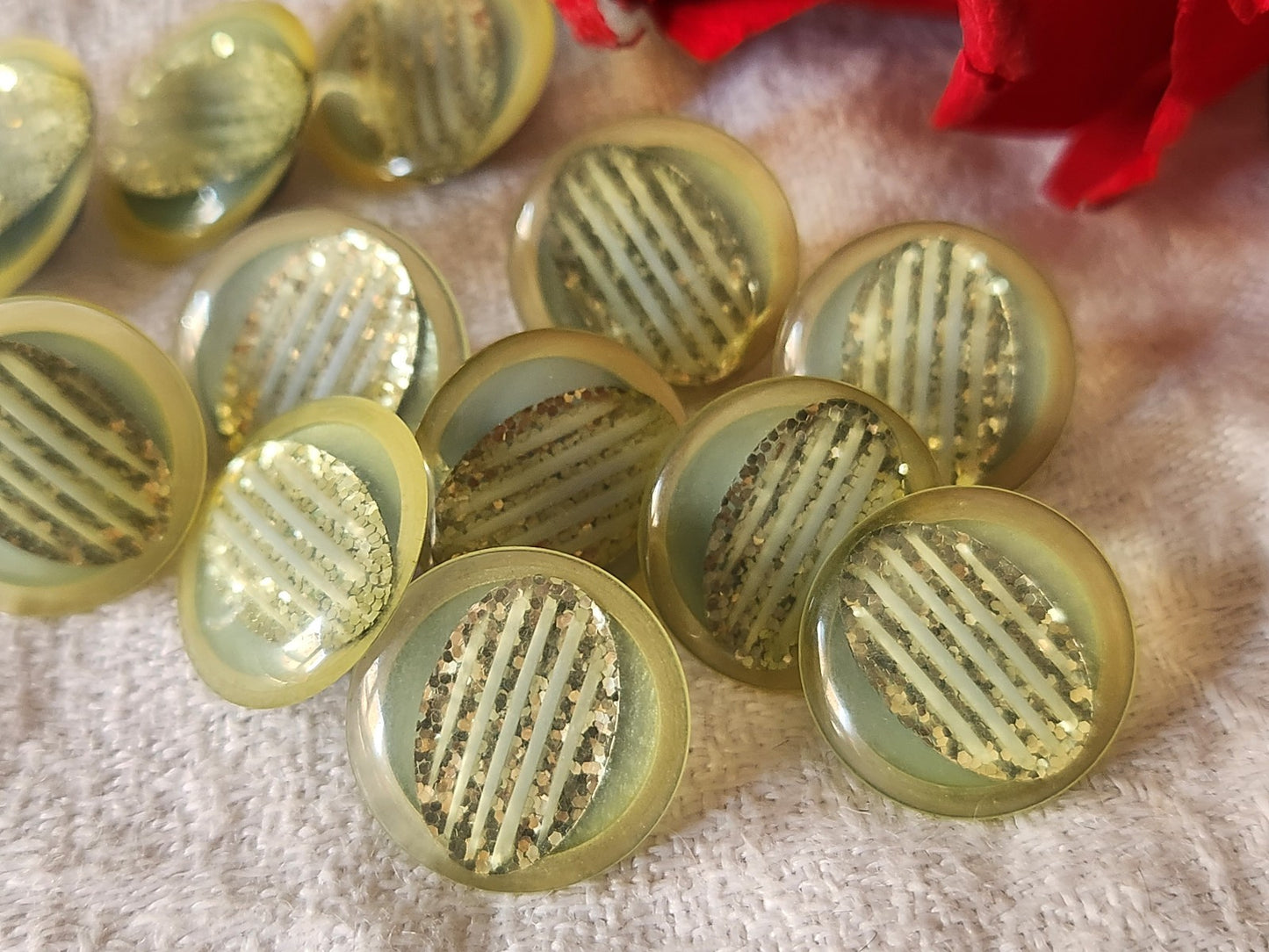 Lot 12 boutons vintage bleu paillette à pied 1,5 cm superbe ref 2914
