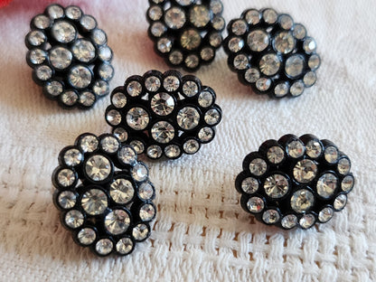 Lot 6 boutons noir acrylique strass en verre 1,3 sur 1,6 cm ref 6548