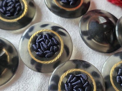 lot 6 gros boutons vintage coeur passementerie bleu noir à  pied 2,7 cm ref 2698