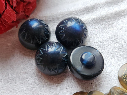 Lot 4 boutons vintage bleu lumineux demi sphère 1,7 cm ref 3296