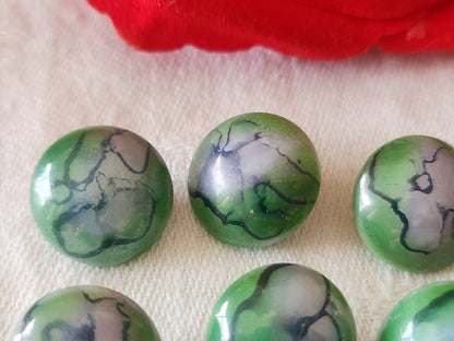 Lot 6 boutons vintage en verre bleu vert marbré ancien 1,5 cm ref 6446