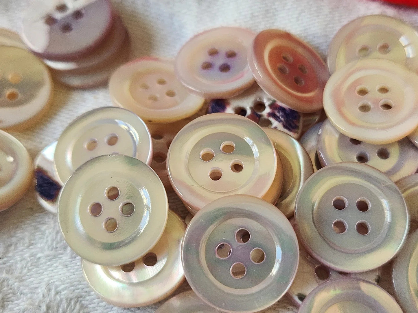 Lot 12 boutons vintage en nacre violet/blanc 1,6 cm ref 5006