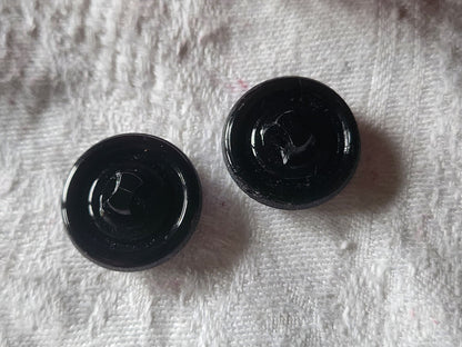 Duo boutons anciens en verre gris foncé  vintage pied  1,8 cm G11H