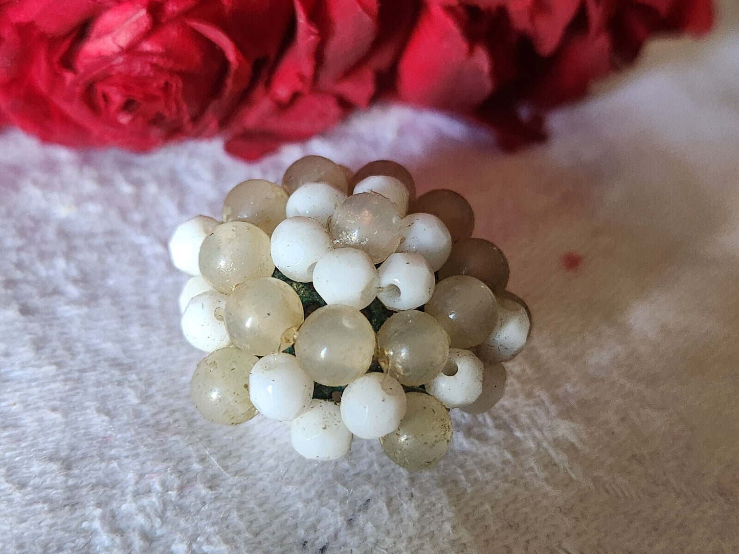Bouton vintage  torsade perle en verre bijoux parurier 2,5 cm G7K